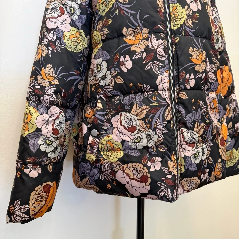 Who What‎ Wear Womens L Floral Puffer Jacket Boho Retro Light Vintage Inspired